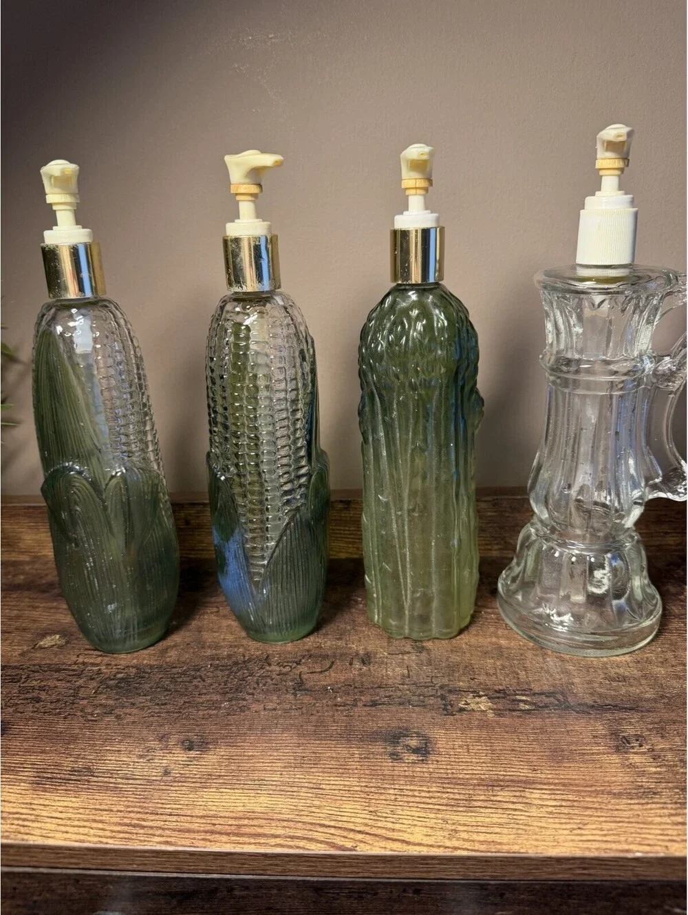 Avon Vintage Refillable Glass Soap Dispensers 4-Pack Green/Clear 10 in